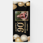 90th Birthday Party Black and Gold Balloons Foto Spandoek (Verticaal)