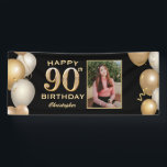90th Birthday Party Black and Gold Balloons Foto Spandoek<br><div class="desc">90e verjaardag van de Zwarte en Gold Balloons Fotobanner. Voor verdere aanpassing,  te klikken gelieve de knoop "van de Aanpassing het"en ons ontwerphulpmiddel te gebruiken om deze sjabloon te wijzigen.</div>