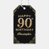 90th Birthday Party Black and Gold Glitter Lijst Cadeaulabel (Achterkant)