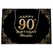 90th Birthday Party Black and Gold Glitter Lijst Groot Cadeauzakje (Voorkant)