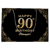 90th Birthday Party Black and Gold Glitter Lijst Groot Cadeauzakje (Achterkant)