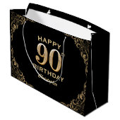 90th Birthday Party Black and Gold Glitter Lijst Groot Cadeauzakje (Achterkant Gekanteld)