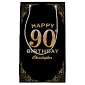 90th Birthday Party Black and Gold Glitter Lijst Klein Cadeauzakje (Voorkant)