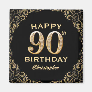 90th Birthday Party Black and Gold Glitter Lijst Magneet