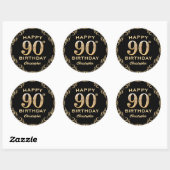 90th Birthday Party Black and Gold Glitter Lijst Ronde Sticker (Vel)