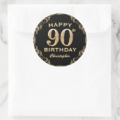 90th Birthday Party Black and Gold Glitter Lijst Ronde Sticker (Tas)