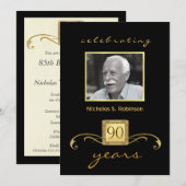 90th Birthday Party Black Gold - met foto Kaart (Voorkant / Achterkant)