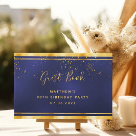 90th Birthday Party dark blue gold confetti Gastenboek