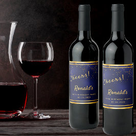 90th Birthday party dark navy blue gold cheers Wijn Etiket