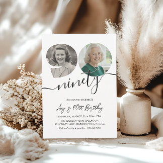 90th Birthday Party Elegant 2 Photo Birthday Kaart
