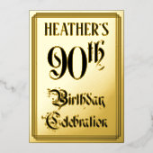 90th Birthday Party — Elegant Script + aangepaste  Folie Uitnodiging (Voorkant)