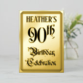 90th Birthday Party — Elegant Script + aangepaste  Folie Uitnodiging (Staand Voorkant)