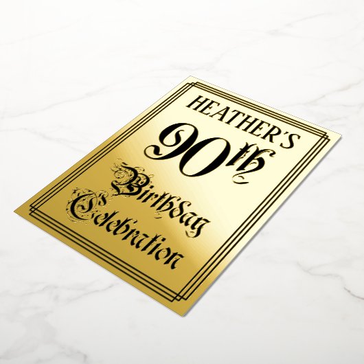 90th Birthday Party — Elegant Script + aangepaste  Folie Uitnodiging (Gedraaid)