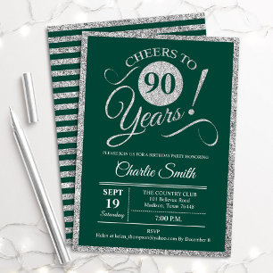 90th Birthday Party - ELKE AGE Green Silver Kaart