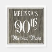 90th Birthday Party — Fancy script, Faux Wood Kijk Servet (Voorkant)
