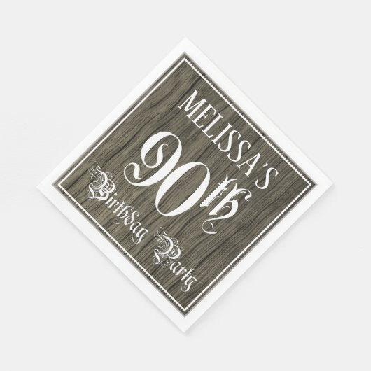 90th Birthday Party — Fancy script, Faux Wood Kijk Servet (Hoek)