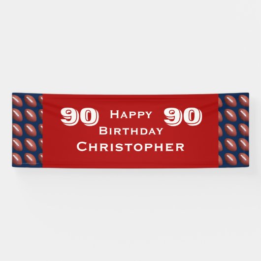 90th Birthday Party Football Banner, volwassene Spandoek (Horizontaal)