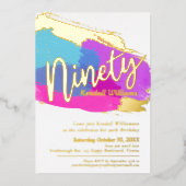 90th Birthday party gouden foto heldere abstracte  Folie Uitnodiging (Voorkant)