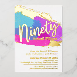 90th Birthday party gouden foto heldere abstracte  Folie Uitnodiging