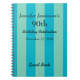 90th Birthday Party Guest Book Blue & Green Stripe Notitieboek