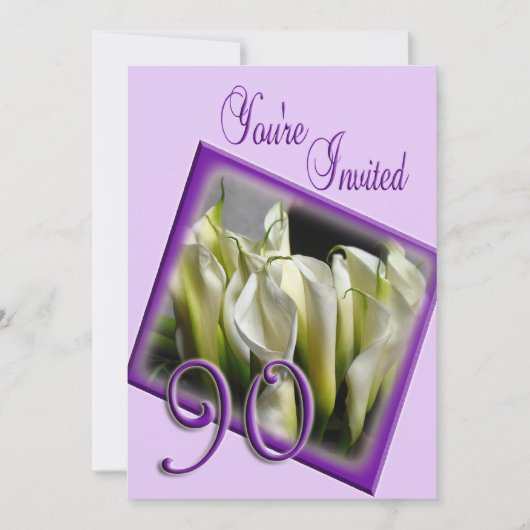 90th Birthday Party Invitation - Calla lilies Kaart (Voorkant)