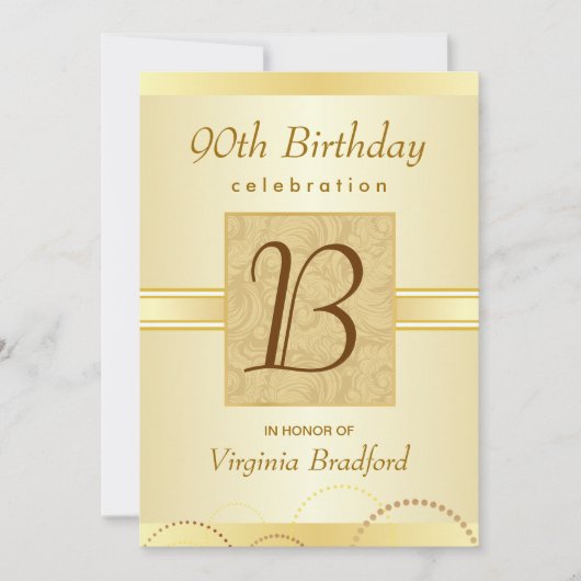 90th Birthday Party Invitation - Damask Monogram Kaart (Voorkant)