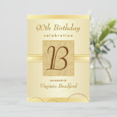 90th Birthday Party Invitation - Damask Monogram Kaart (Staand voorkant)