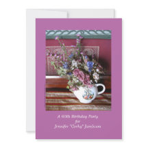 90th Birthday Party Invitation, Flowers in Teapot