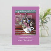 90th Birthday Party Invitation, Flowers in Teapot Kaart (Staand voorkant)