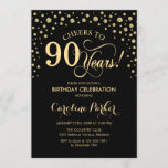 90th Birthday Party Invitation - Gold Black Kaart<br><div class="desc">90ste verjaardag feestuitnodiging. Elegant design met faux glitter goud en zwart. Proost op 90 jaar! Stuur me een bericht als je verder moet worden aangepast.</div>