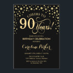 90th Birthday Party Invitation - Gold Black Kaart<br><div class="desc">90ste verjaardag feestuitnodiging. Elegant design met faux glitter goud en zwart. Proost op 90 jaar! Stuur me een bericht als je verder moet worden aangepast.</div>