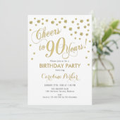 90th Birthday Party Invitation - Gold White Kaart (Staand voorkant)