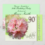 90th Birthday Party Invitation - Rhododendron Kaart (Voorkant / Achterkant)