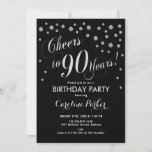 90th Birthday Party Invitation - Silver Black Kaart<br><div class="desc">90e verjaardag Uitnodiging voor vrouwen of mannen. Elegant design met faux glitter Silver en Black. Kenmerkt manuscriptdoopvont en confetti. Cheers tot 90 jaar! Ideaal voor een stijlvolle mijlpaal op de dag van de dag.</div>