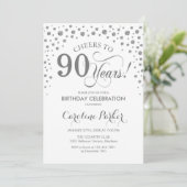 90th Birthday Party Invitation - Silver White Kaart (Staand voorkant)