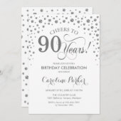 90th Birthday Party Invitation - Silver White Kaart (Voorkant / Achterkant)