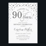 90th Birthday Party Invitation - Silver White Kaart<br><div class="desc">90ste verjaardag feestuitnodiging. Elegant design met faux glitter zilver en wit. Proost op 90 jaar! Stuur me een bericht als je verder moet worden aangepast.</div>