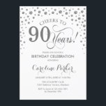 90th Birthday Party Invitation - Silver White Kaart<br><div class="desc">90ste verjaardag feestuitnodiging. Elegant design met faux glitter zilver en wit. Proost op 90 jaar! Stuur me een bericht als je verder moet worden aangepast.</div>