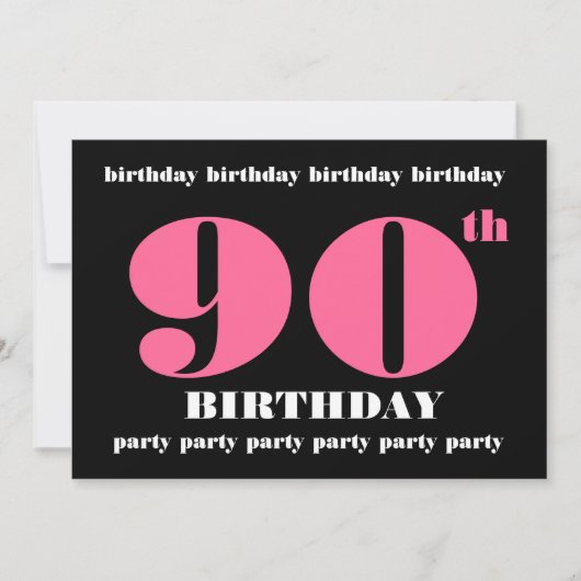 90th Birthday Party Invitation Sjabloon Pink Black Kaart (Voorkant)