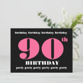 90th Birthday Party Invitation Sjabloon Pink Black Kaart (Staand voorkant)