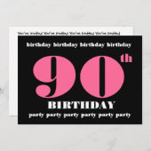 90th Birthday Party Invitation Sjabloon Pink Black Kaart (Voorkant / Achterkant)