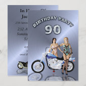 90th Birthday party Invitation with a motor Kaart (Voorkant / Achterkant)
