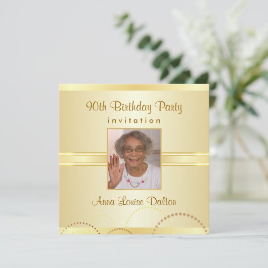90th Birthday Party Invitations - Foto optioneel Kaart (Staand voorkant)