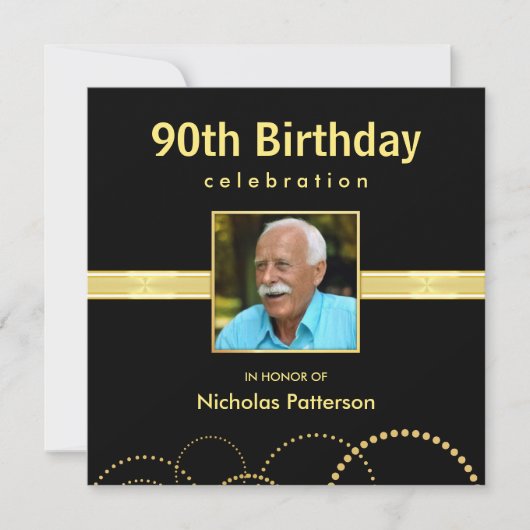 90th Birthday Party Invitations - Foto optioneel Kaart (Voorkant)
