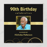 90th Birthday Party Invitations - Foto optioneel Kaart<br><div class="desc">Casual, maar klasbare Gold en zwarte, aangeboren dag in de slacht Verbruik van de Kern van de Onderneming met OF zonder foto — Voeg uw foto toe en pas de naam, de datum, en de details aan om uw eigen unieke gepersonaliseerde mijlpaalpartijFoto uitnodigingen te creëer. Geen foto — geen probleem,...</div>