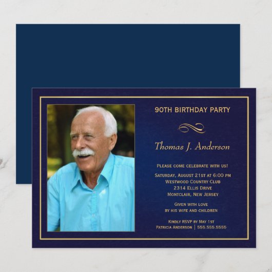 90th Birthday Party Invitations - voeg uw foto toe Kaart (Voorkant / Achterkant)