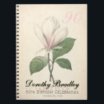 90th Birthday Party Magnolia Custom Guest Book Notitieboek<br><div class="desc">Customizable 90th Birthday Celebration Guest Book with Vintage Botanical Watercoau of magnolia by Pierre-Joseph Redouté. You can easily change text color, font, size and position by clicking the customize button. Matching birthday uitnodiging, birthdau paper plates and paper napkin. — "Pierre-Joseph Redouté (10 July 1759 in Saint-Hubert, Belgium - 19 June...</div>