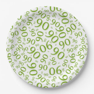 90th Birthday Party Number Pattern Green and White Papieren Bordje