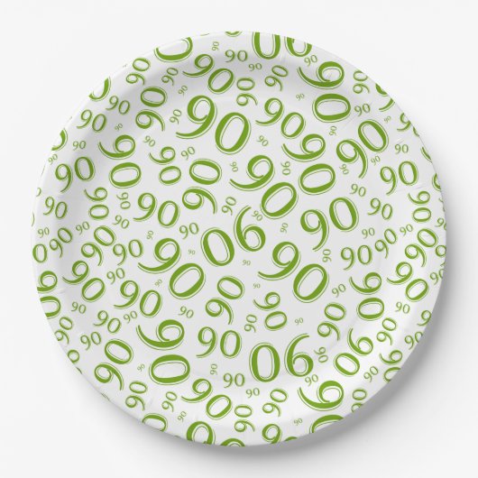90th Birthday Party Number Pattern Green and White Papieren Bordje (Voorkant)