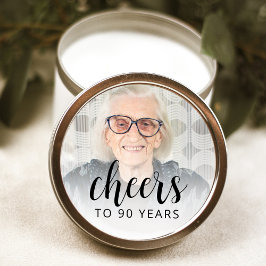 90th Birthday Party Photo Black Script Cheers Ronde Sticker